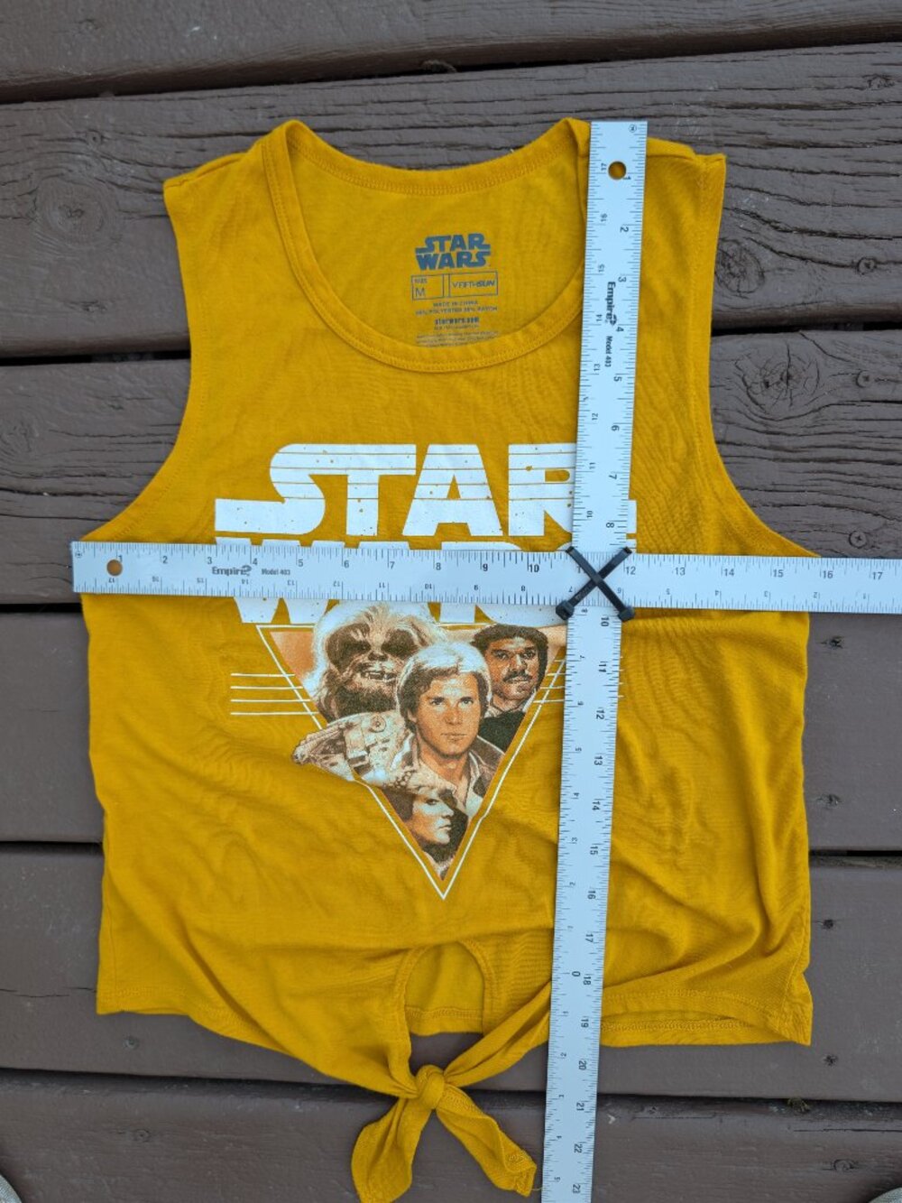 Mustard Yellow Fifth Sun Star Wars Graphic Tie-Front Tank Top Leia Luke Han Sz M - Picture 5 of 5